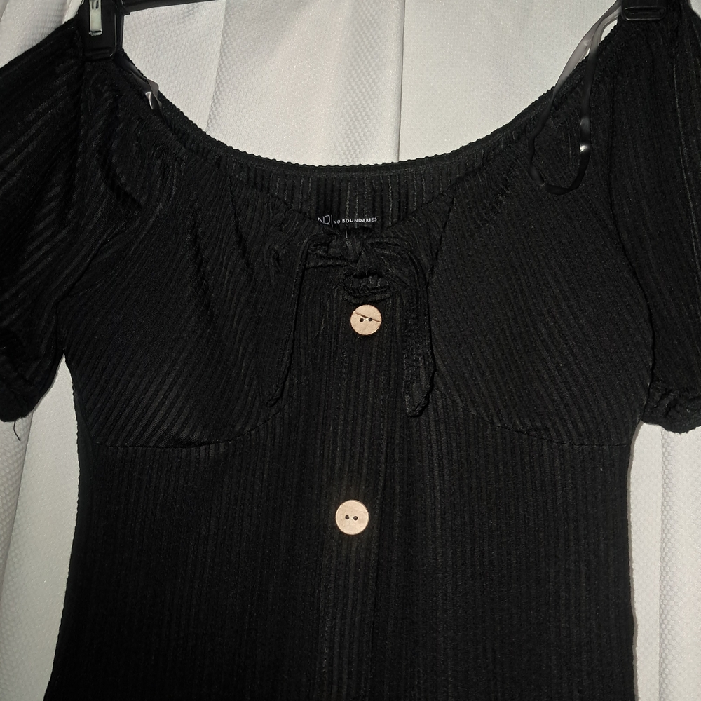 Black Ribbed Button-Down Top